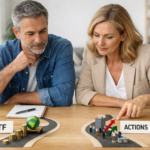 Couple d’investisseurs comparant ETF et actions pour diversifier leur portefeuille boursier