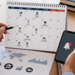Investisseur consultant son calendrier économique avec notifications sur smartphone pour les événements boursiers