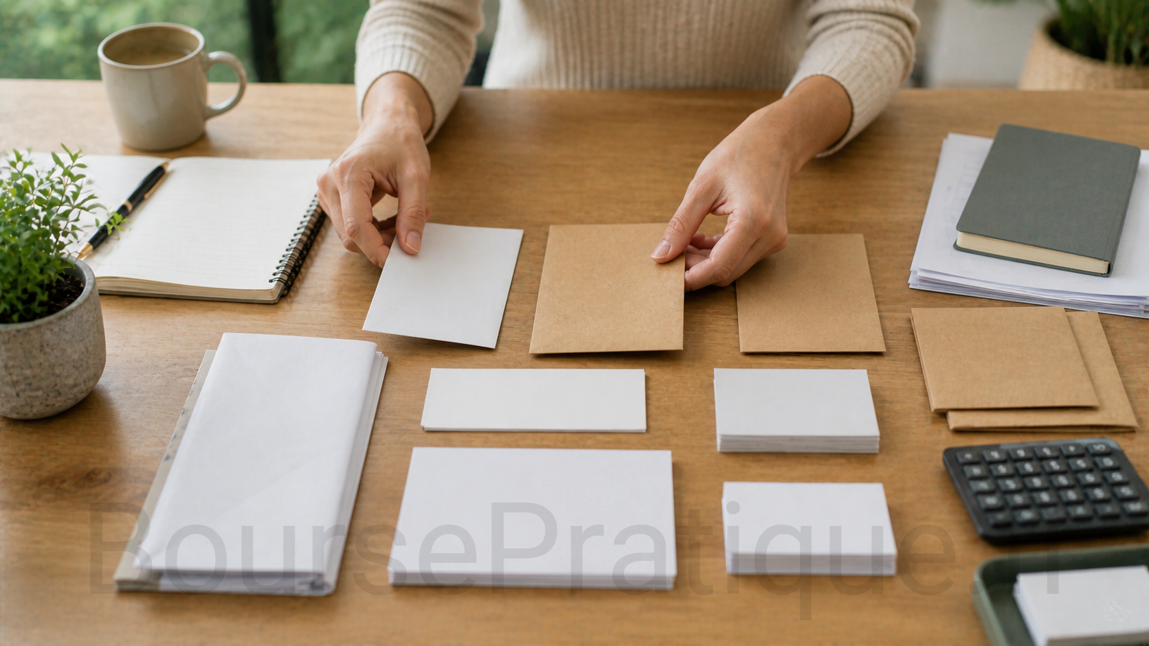 Organisation de documents financiers, enveloppes et papiers sur bureau d’investisseur particulier